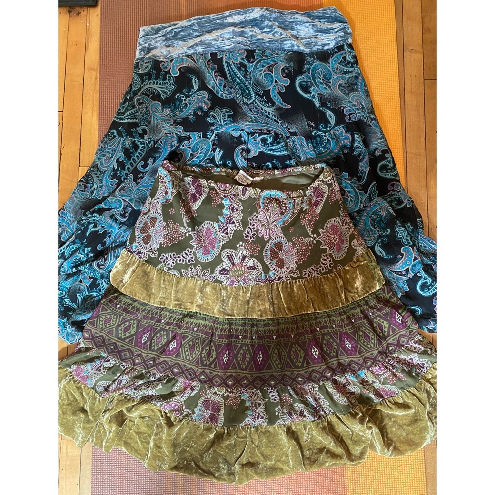 2 Hippie Boho Skirts, Velvet & Sheer Print